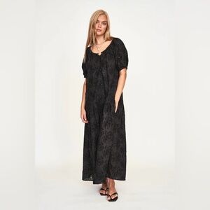 MIRTH Capri Black Eyelet Midi Maxi Waist Tie Dress